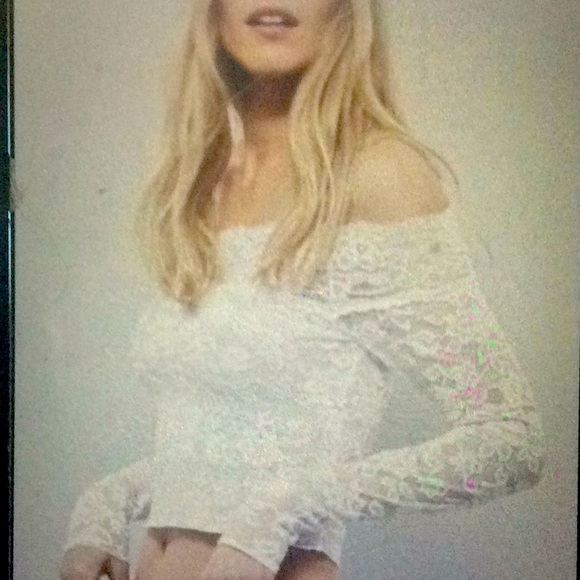 FREE PEOPLE WHITE LACE OFF THE SHOULDER PRETTY TOP - Picture 3 of 8